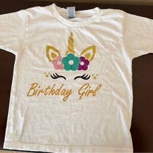 Birthday Girl Unicorn white tshirt with 4 unicorn headbands